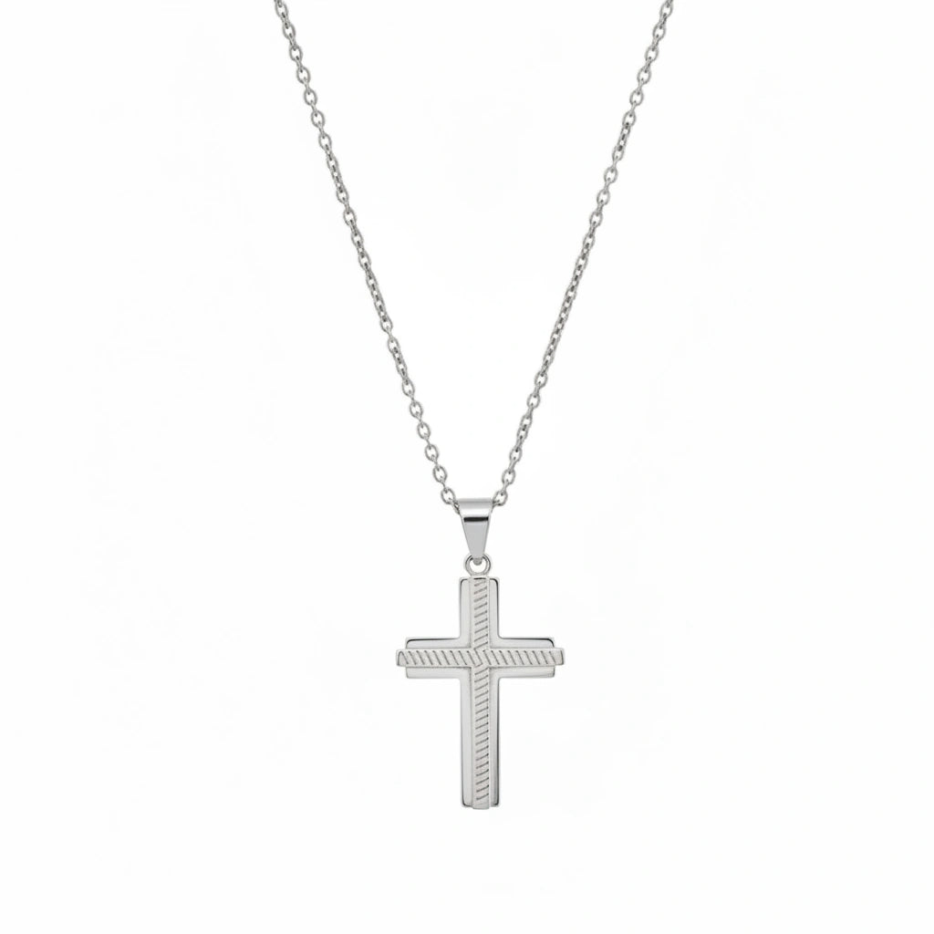 Silver Textured Cross Necklace