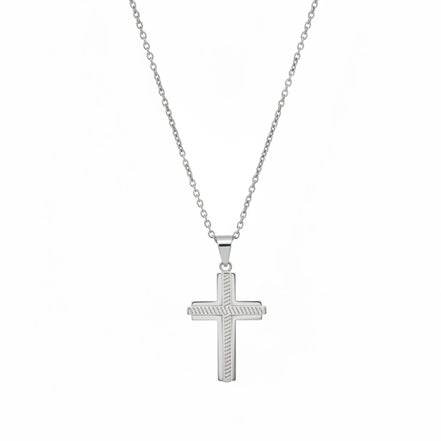 Silver Textured Cross Necklace