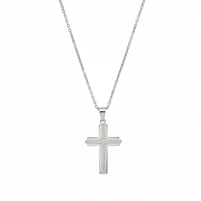 Silver Textured Cross Necklace