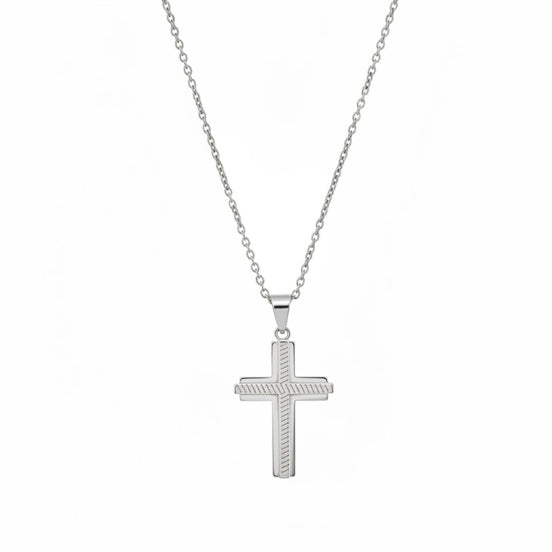 Silver Textured Cross Necklace