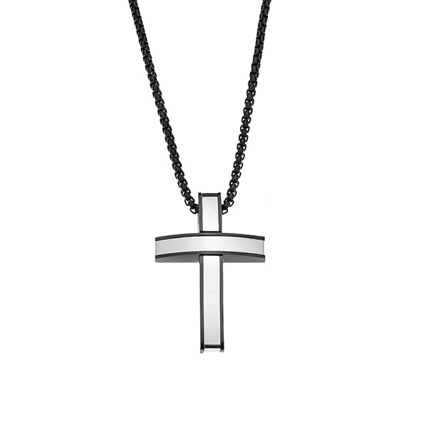 Black and Silver Modern Cross Necklace