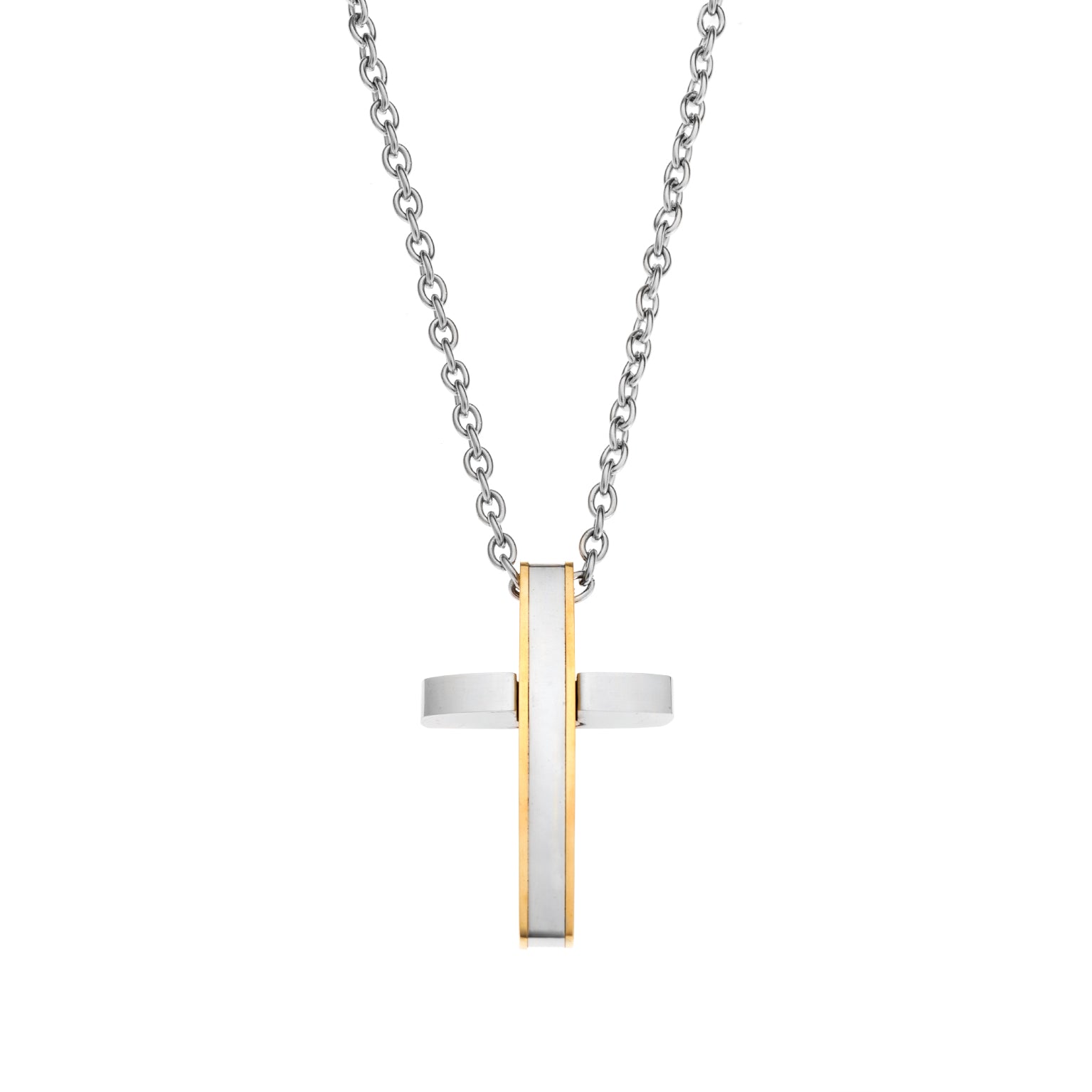 Two Tone Modern Cross Necklace
