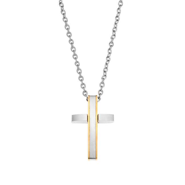 Two Tone Modern Cross Necklace