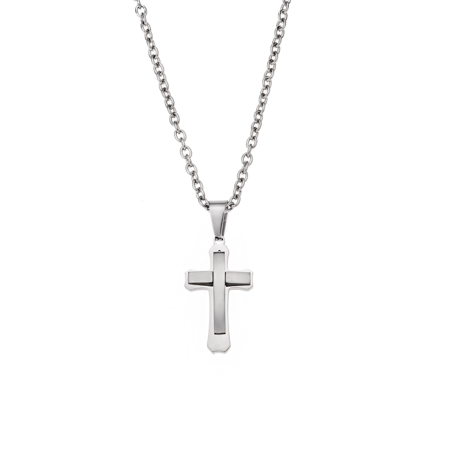 Polished Silver Cross Necklace