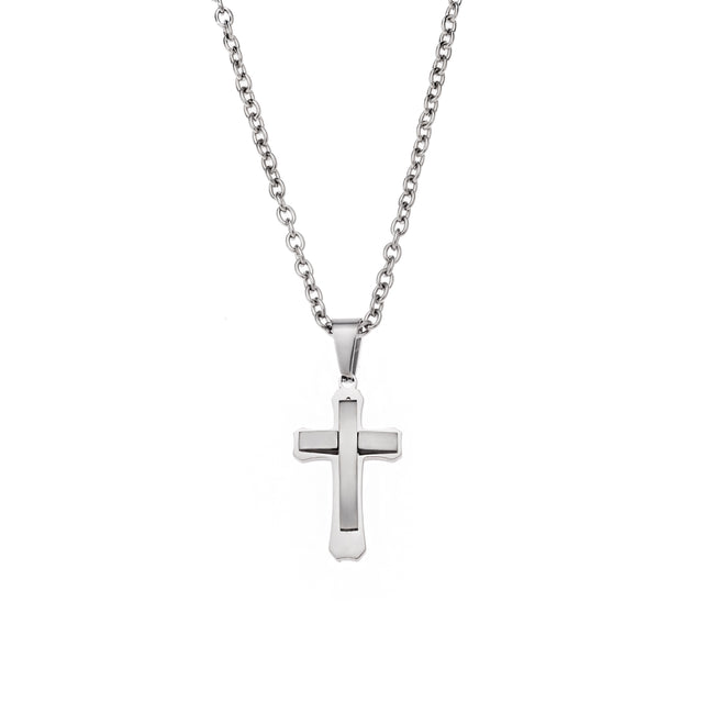 Polished Silver Cross Necklace