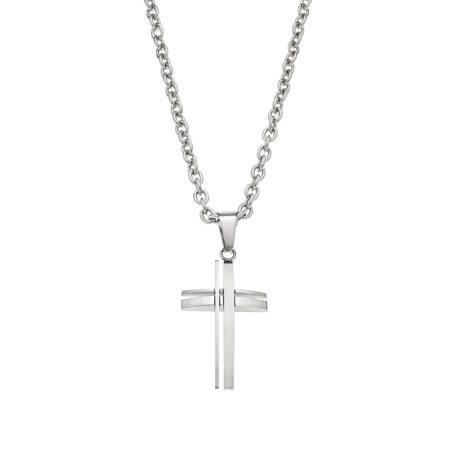 Modern Silver Cross Necklace