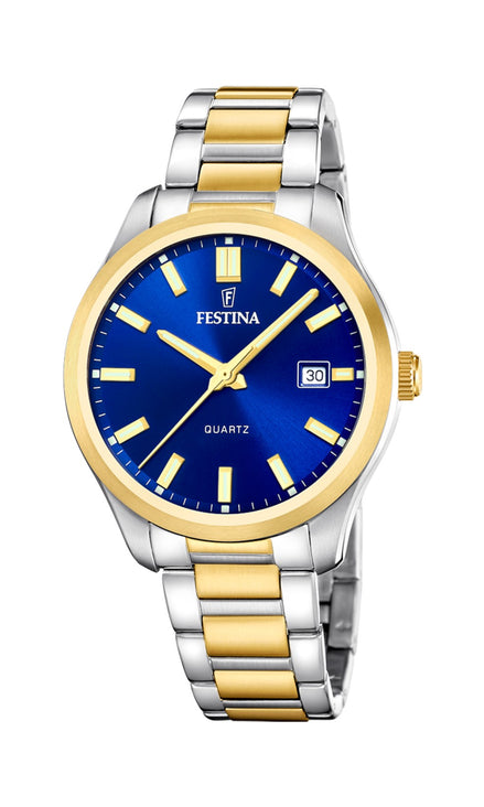 FESTINA | Ανδρικό δίχρωμο ρολόι χαλαζία με μπλε καντράν