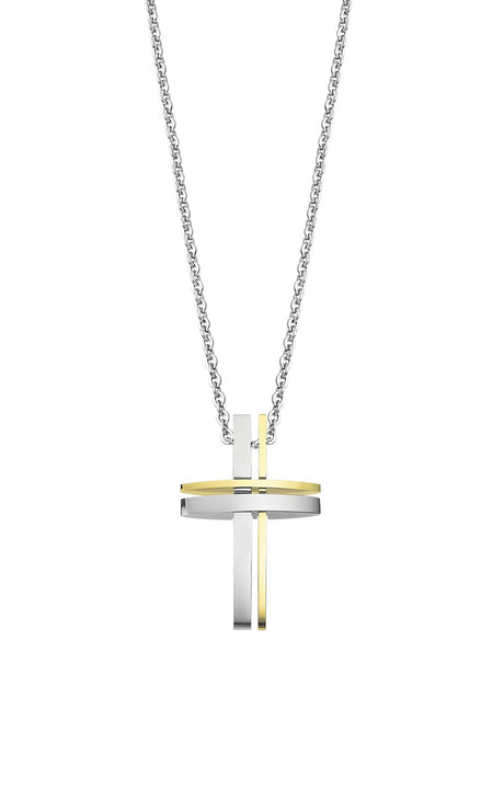 LOTUS | Herren zweifarbiger Edelstahl Kreuz-Anhänger mit Kette