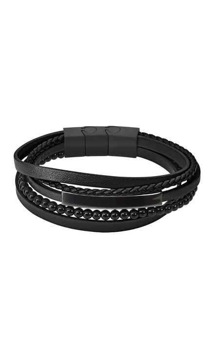 LOTUS | Herren Mehrschicht-Armband mit Leder & schwarzen Perlen