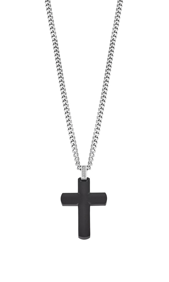 LOTUS | Men’s Black Stainless Steel Cross with Silver Chain