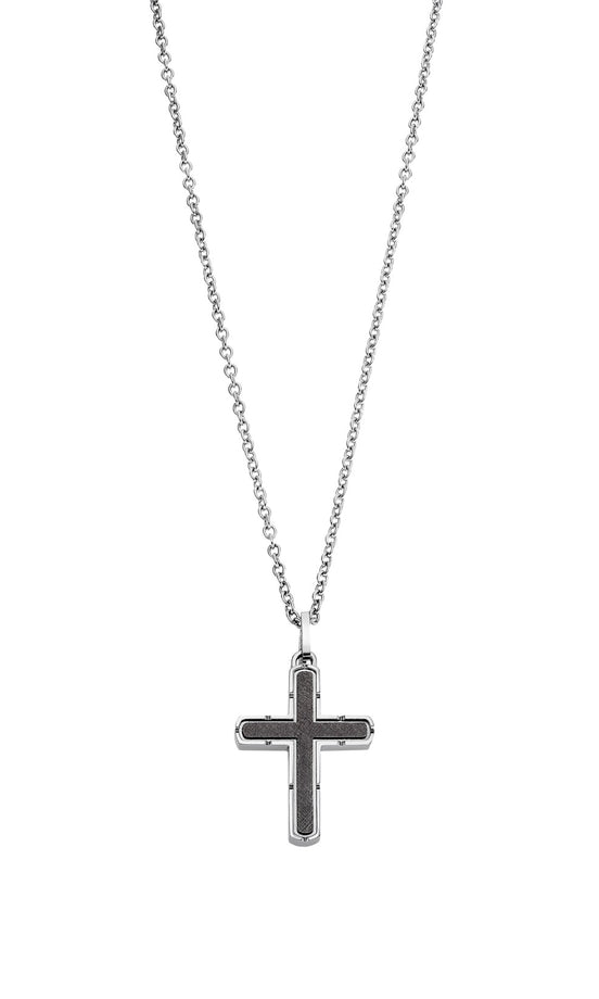 LOTUS | Men’s Stainless Steel Cross with Black Detail & Chain