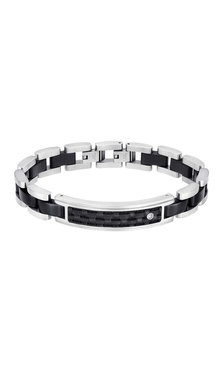 LOTUS | Herrenarmband aus Edelstahl mit schwarzem Carbon-Detail & Zirkonstein