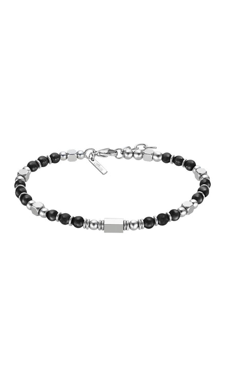 LOTUS | Herrenarmband mit schwarzen und silberfarbenen Edelstahlperlen