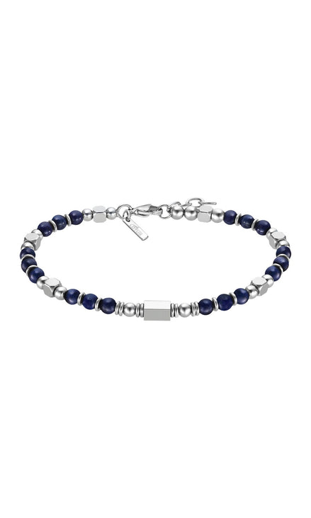 LOTUS | Herrenarmband mit blauen Perlen & Edelstahlelementen in Silber
