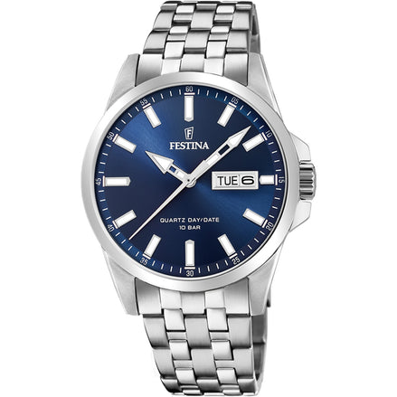 FESTINA | Ανδρικό Ρολόι Quartz με Μπλε Καντράν, Ένδειξη Ημέρας/Ημερομηνίας και Μπρασελέ από Ανοξείδωτο Ατσάλι 