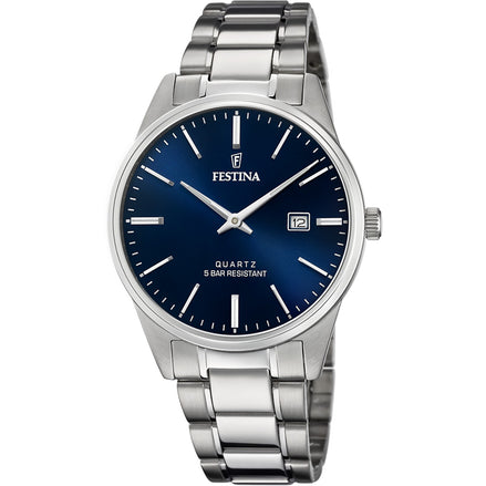 FESTINA | Ανδρικό ρολόι Quartz με μπλε καντράν και μπρασελέ από ανοξείδωτο ατσάλι 