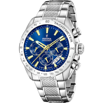 FESTINA | Ανδρικό Ρολόι Χρονογράφος με Μπλε Καντράν και Ταχύμετρο