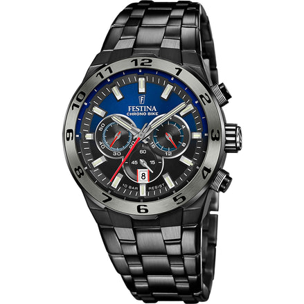 FESTINA | Ανδρικό Ρολόι Chrono Bike Special Edition με Μπλε-Μαύρο Καντράν και Μαύρο Μπρασελέ από Ανοξείδωτο Ατσάλι