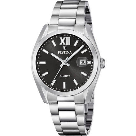 FESTINA | Ανδρικό ρολόι Quartz με μαύρο καντράν και μπρασελέ από ανοξείδωτο ατσάλι