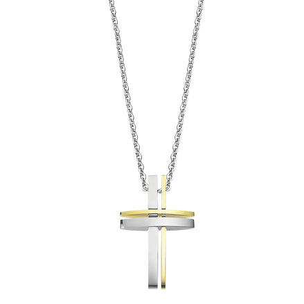 LOTUS | Herren zweifarbiger Edelstahl Kreuz-Anhänger mit Kette