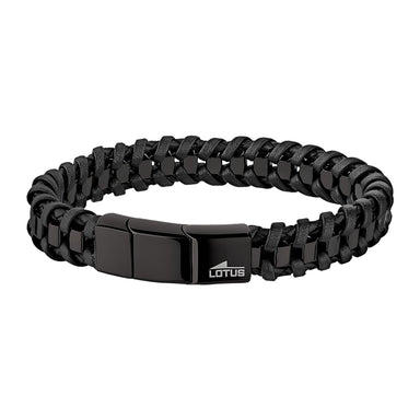 LOTUS | Men’s Leather & Stainless Steel Bracelet – Matte Black