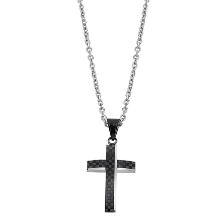 LOTUS | Herren-Edelstahlkreuz mit schwarzem Karbon-Detail