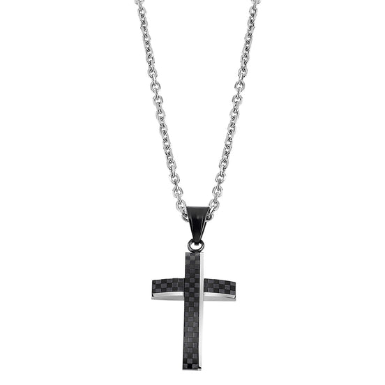 LOTUS | Men’s Stainless Steel Cross with Black Carbon Detail