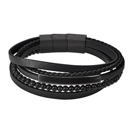 LOTUS | Herren Mehrschicht-Armband mit Leder & schwarzen Perlen