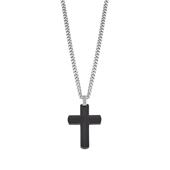 LOTUS | Men’s Black Stainless Steel Cross with Silver Chain