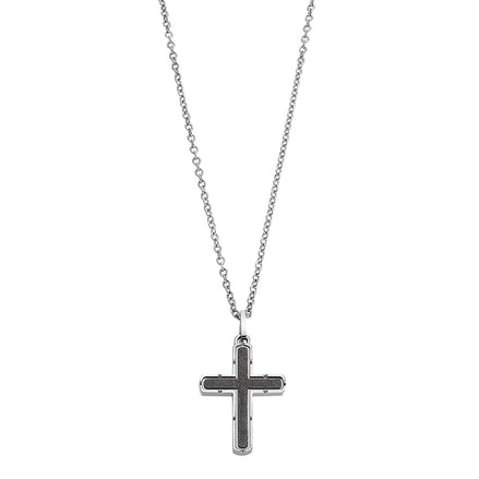 LOTUS | Edelstahlkreuz für Herren mit schwarzen Details & Kette