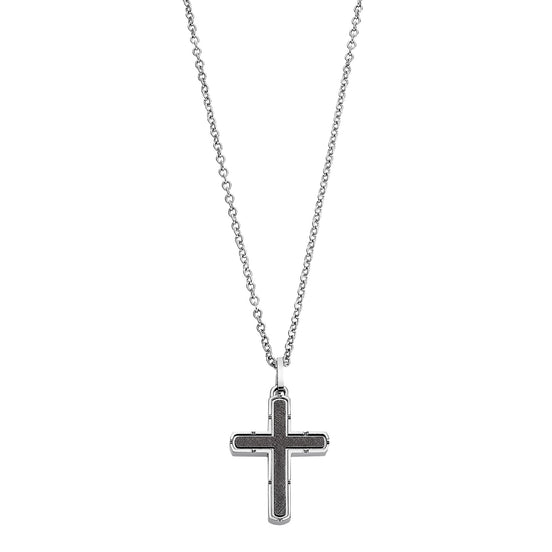 LOTUS | Men’s Stainless Steel Cross with Black Detail & Chain
