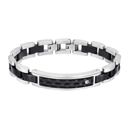 LOTUS | Herrenarmband aus Edelstahl mit schwarzem Carbon-Detail & Zirkonstein