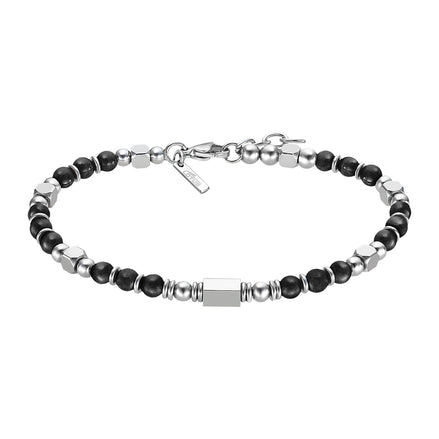 LOTUS | Herrenarmband mit schwarzen und silberfarbenen Edelstahlperlen
