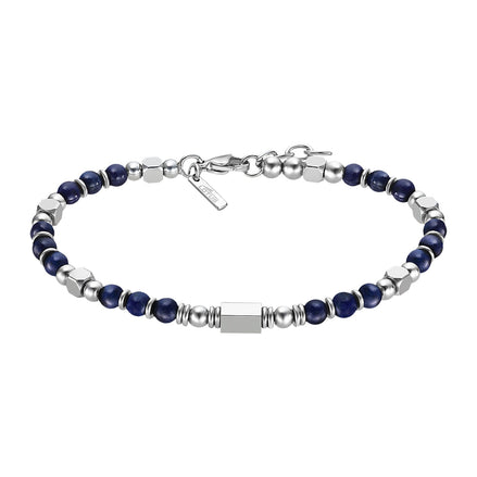 LOTUS | Herrenarmband mit blauen Perlen & Edelstahlelementen in Silber