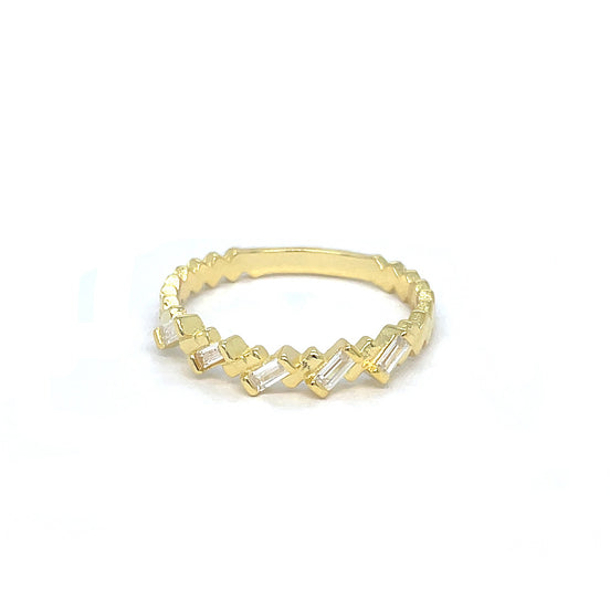 Gold-Tone Baguette Zigzag Ring in Sterling Silver