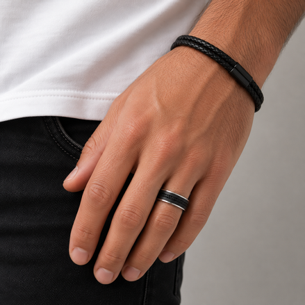 Black Silver Contrast Ring