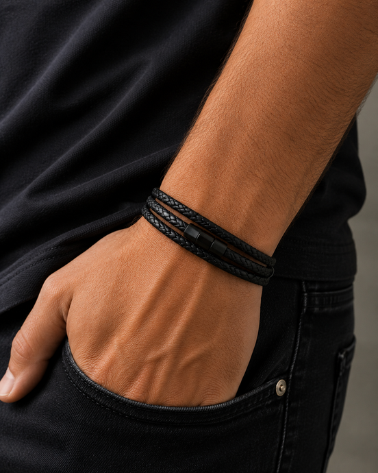 Men's Multi-Layer Black Leather Bracelet