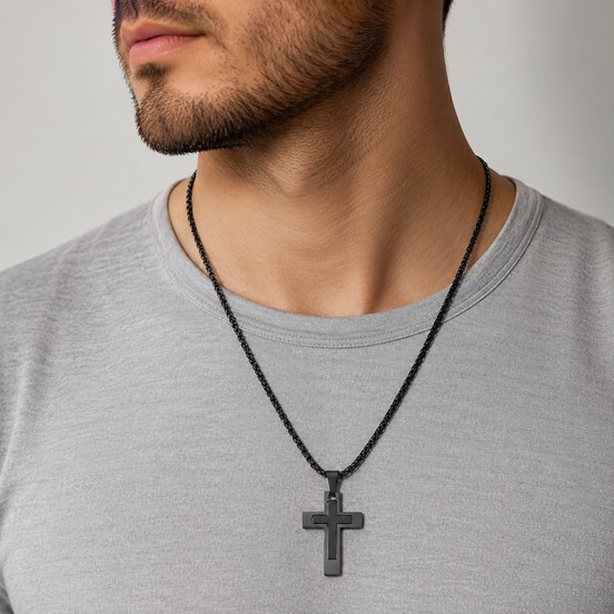 Black Minimal Cross Necklace